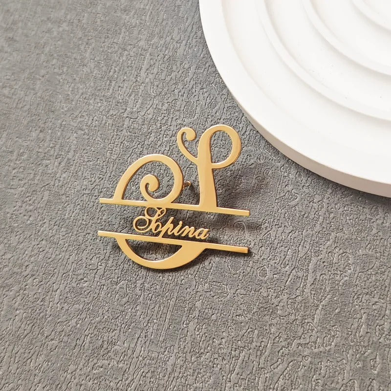 Personalized Initial Name Inlay Brooch