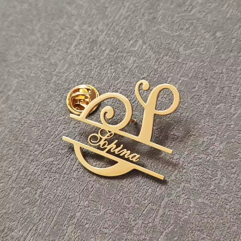 Personalized Initial Name Inlay Brooch