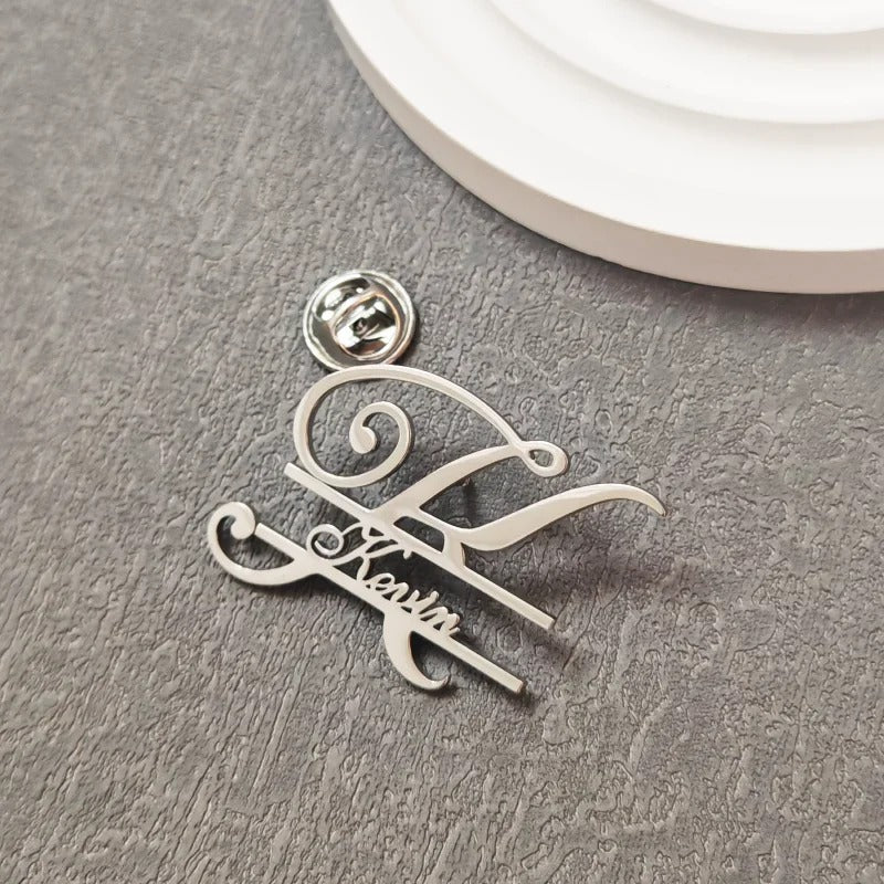 Personalized Initial Name Inlay Brooch
