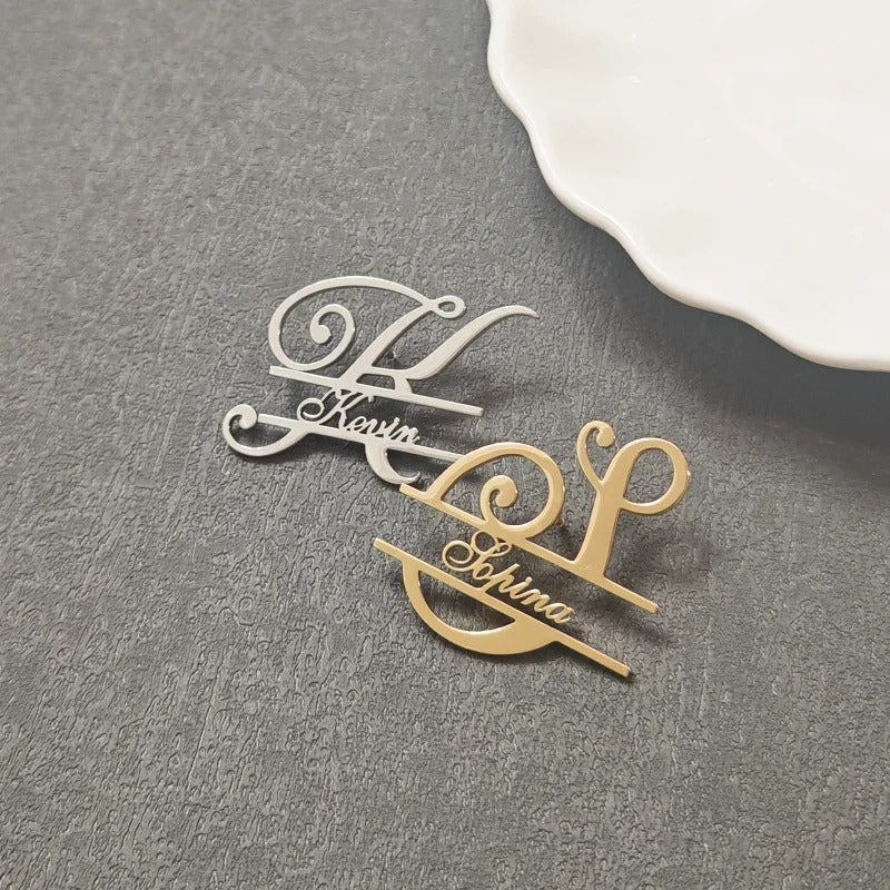 Personalized Initial Name Inlay Brooch