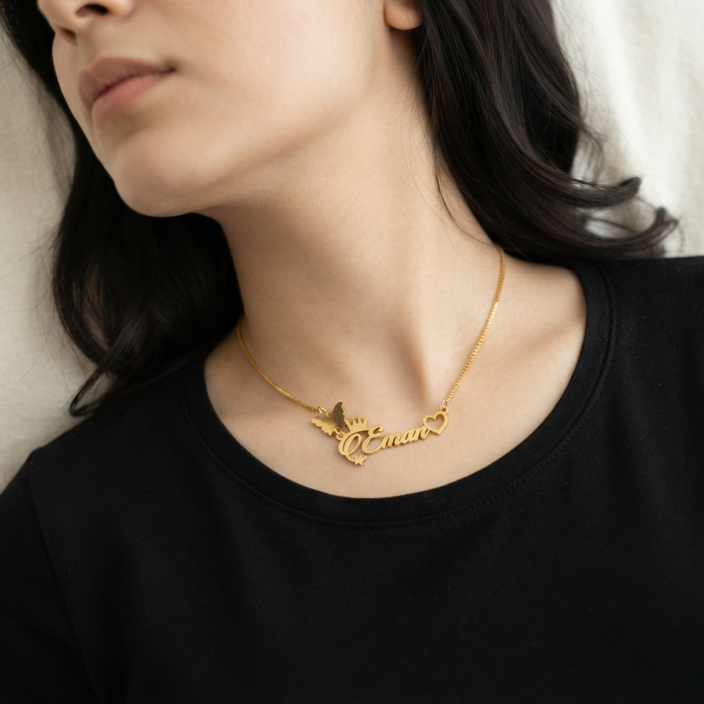 Butterfly Charm Heart Name Necklace