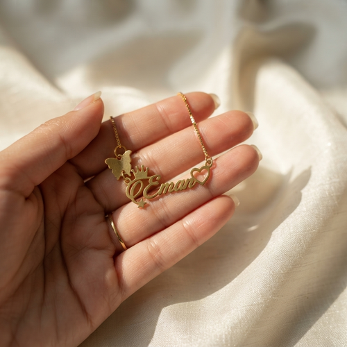 Butterfly Charm Heart Name Necklace