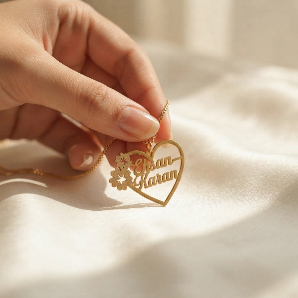 Floral Heart Name Necklace