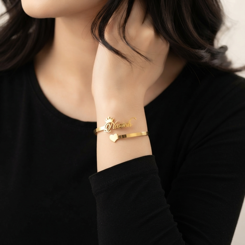 Classic Crown Personalized Name Cuff Bracelet