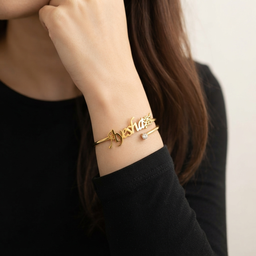 Mono Butterfly Personalized Name Cuff Bracelet