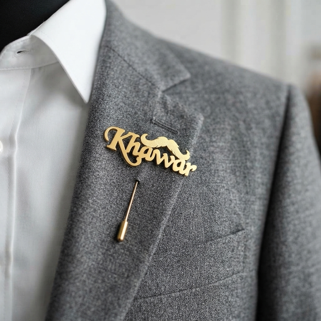 Chancery Mustache Name Brooch For Men
