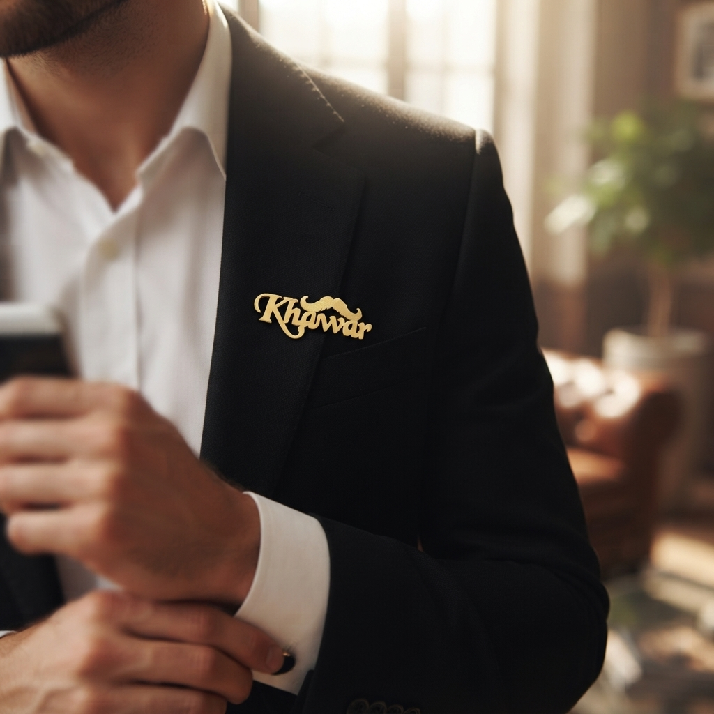 Chancery Mustache Name Brooch For Men