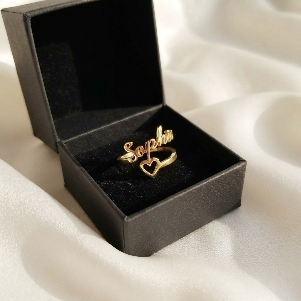 Cursive Heart Name Ring For Women