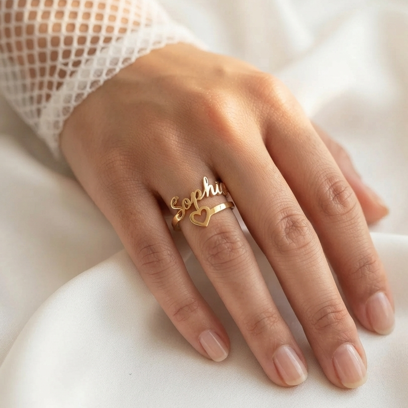 Cursive Heart Name Ring For Women