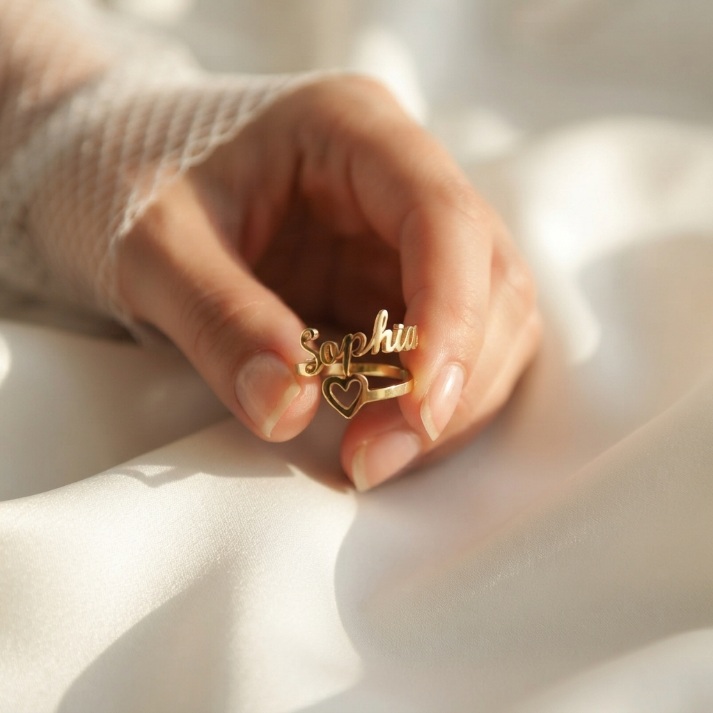 Cursive Heart Name Ring For Women