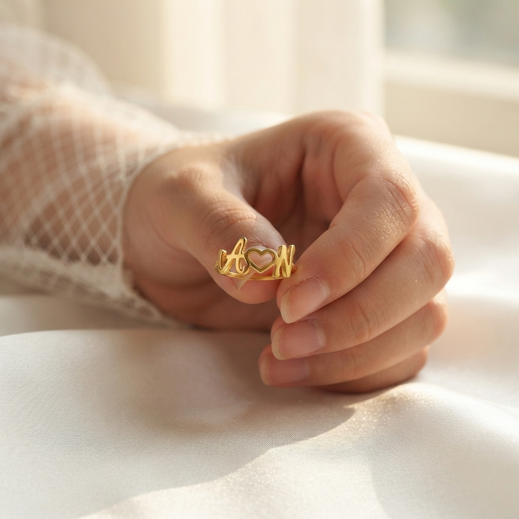 Initials Heart Name Ring For Women