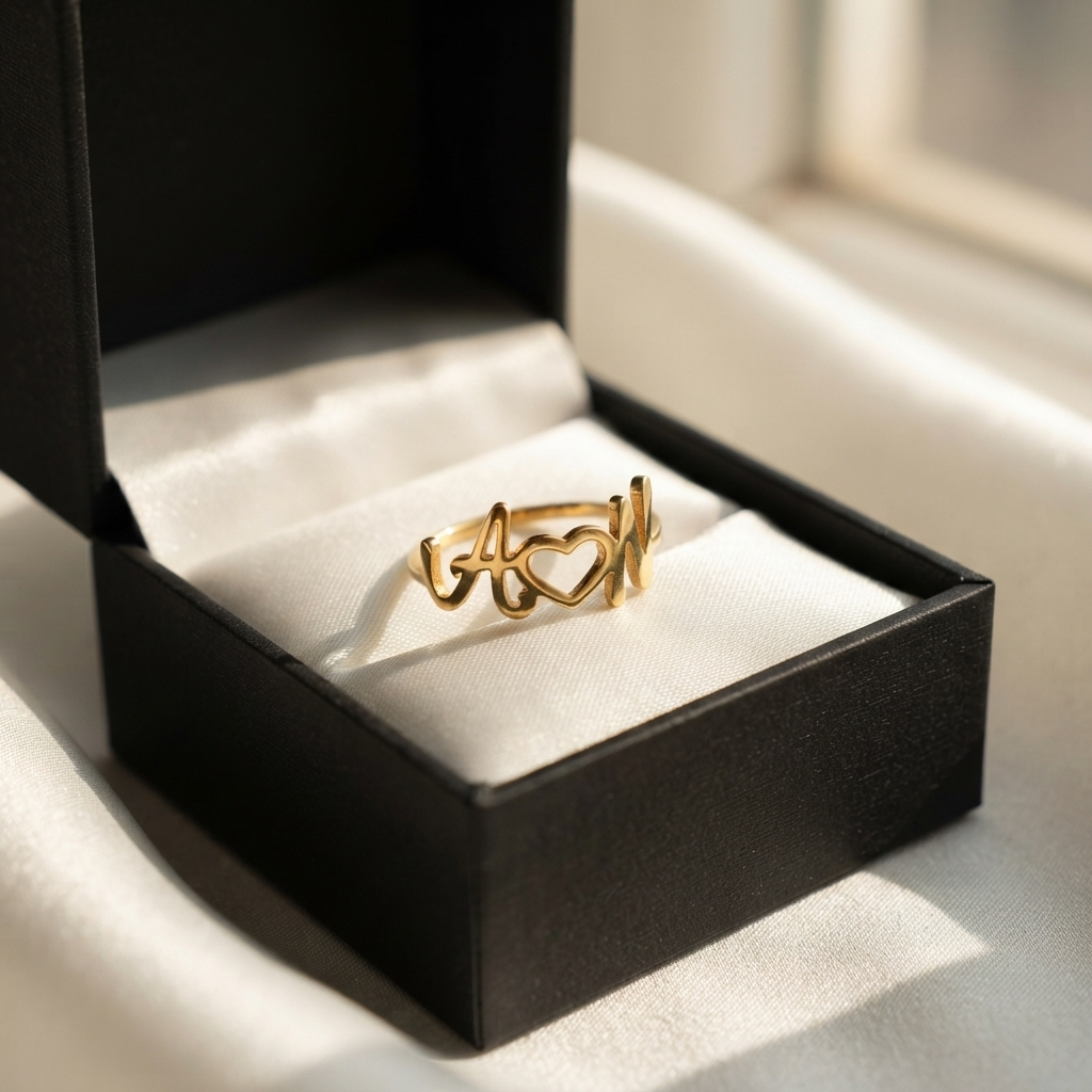 Initials Heart Name Ring For Women