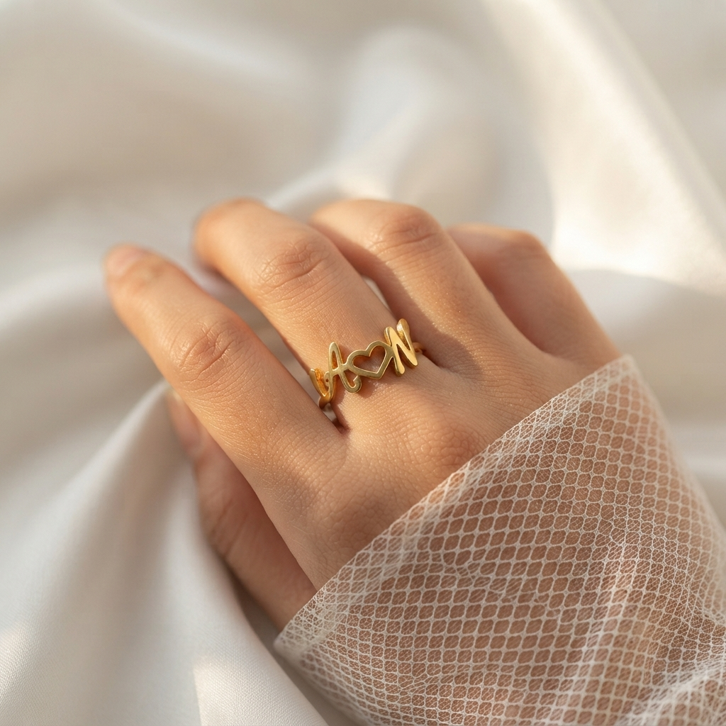 Initials Heart Name Ring For Women