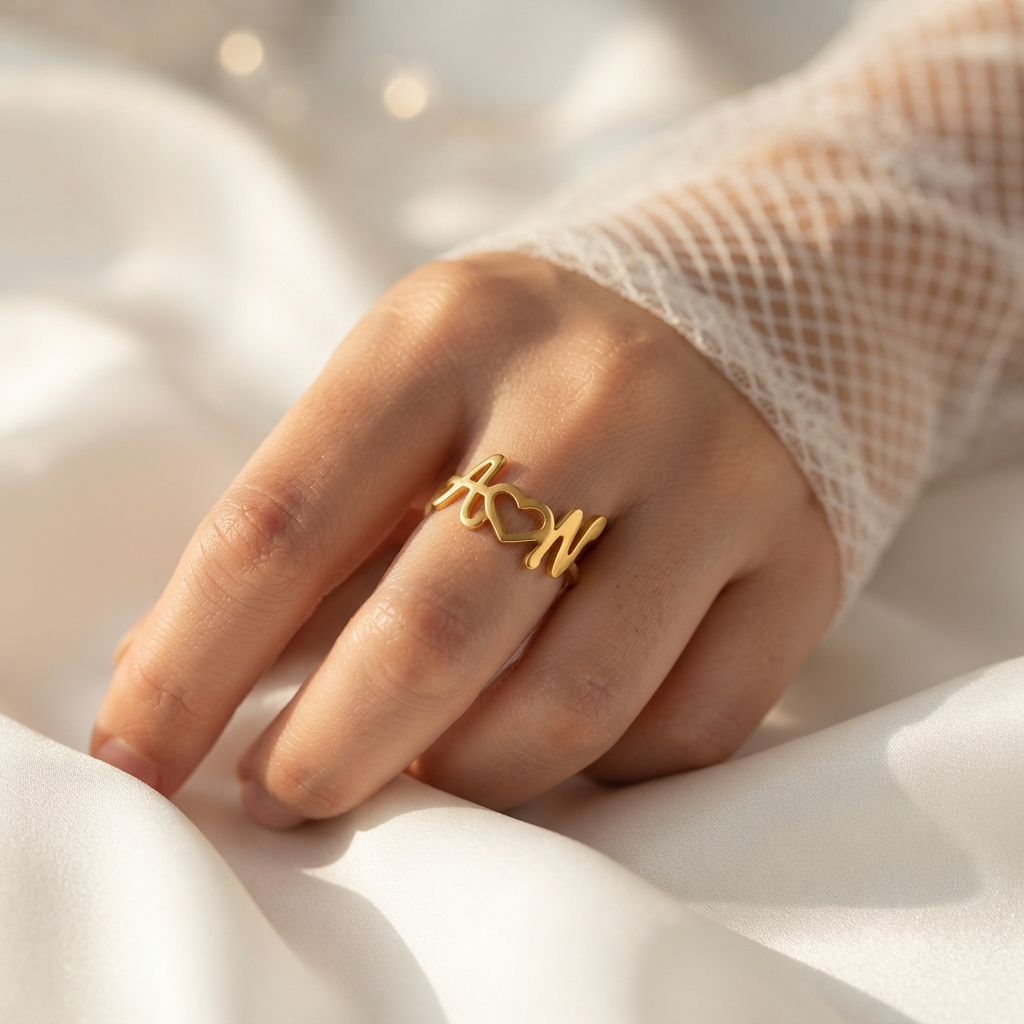 Initials Heart Name Ring For Women