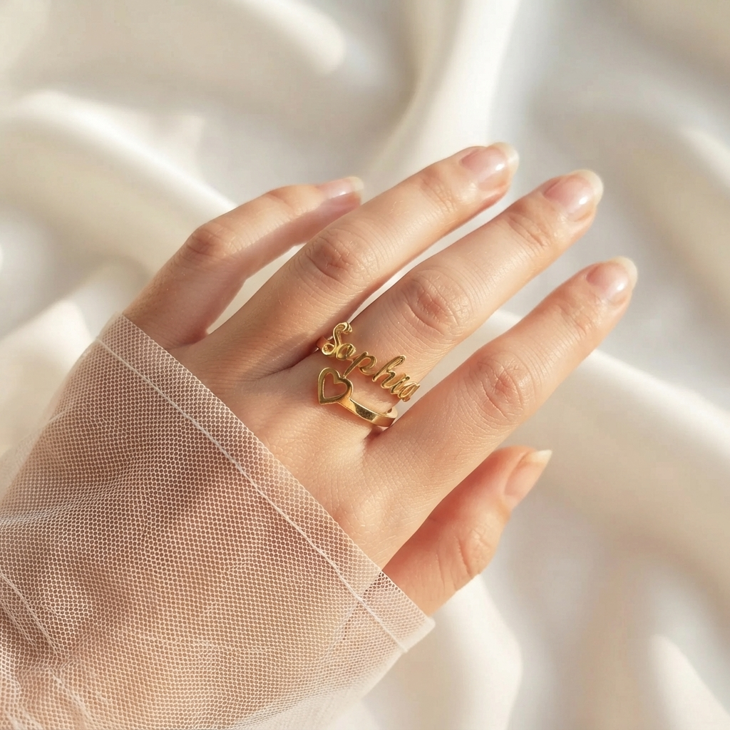 Cursive Heart Name Ring For Women