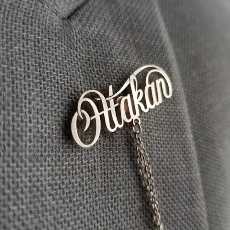 Personalized 2 Names Lapel Pin Brooch with Chain